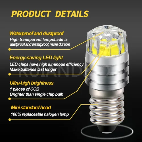 Vista 2 de Ruiandsion 2 unids 2W COB 3V E10 Base LED Actualización Bombilla Reemplazo para Linternas Antorcha LED Luz, Blanco