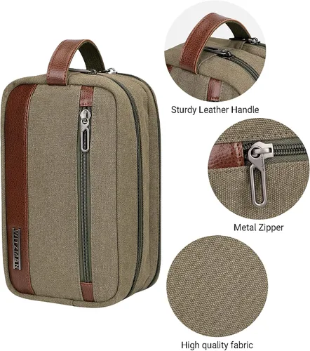 Vista 7 de WITZMAN Neceser de lona para hombre, organizador de kit de Dopp colgante, resistente al agua, bolsa de artículos de tocador de viaje, bolsa de baño