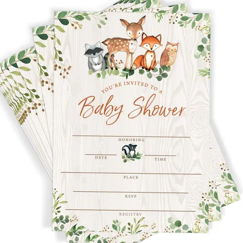 Vista 9 de Printed Party Predicciones y consejos para baby shower, animales del bosque, 50 tarjetas
