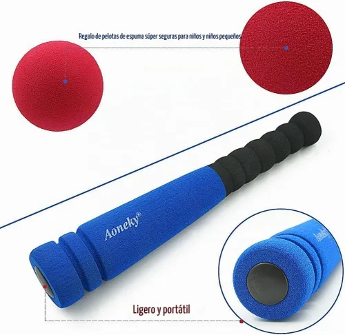 Vista 5 de Aoneky Bate y pelota de béisbol de espuma mínima azul de 11.8 pulgadas
