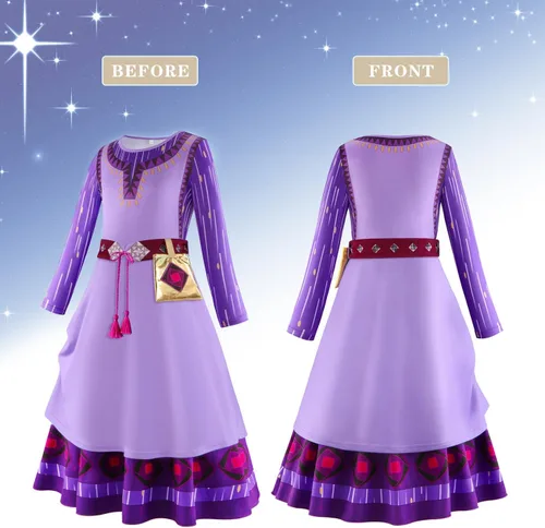 Vista 3 de QFALCCYZ Wish Asha - Disfraz de princesa para niñas, cosplay, fiesta de Navidad, carnaval, traje con accesorios