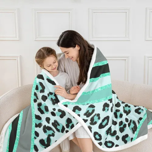 Vista 5 de Homewish Abstract Leopard Kids Throw Blanket,Cheetah Skin Wild Animals Bed Blanket for Girls Boys Women,Geometric Stripes Fashion Fleece