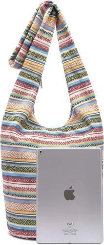 Vista 133 de Bolsa de hombro para mujer, de lona en estilo hippie/bohemio para llevar cruzada al hombro, disponible en diferentes colores y estampados