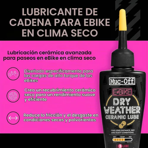 Vista 2 de Muc-Off eBike - Lubricante de cadena seca, 1.7 onzas líquidas, lubricante para bicicleta, aceite de cadena de bicicleta, cera de cadena para Negro