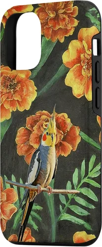 Vista 2 de iPhone 15 Cockatiel Orange Yellow Marigolds Vintage Flower Pattern Case