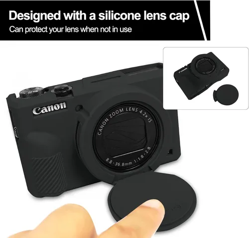Vista 3 de Easy Hood - Funda para cámara digital Canon Powershot G7X Mark III, color negro With Removable Lens Cover,Button Marker,Soft Silicone Case,Camera
