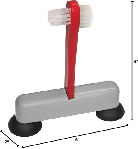 Vista 7 de Rehabilitation Advantage Cepillo de limpieza dental y soporte de ventosa, rojo/gris