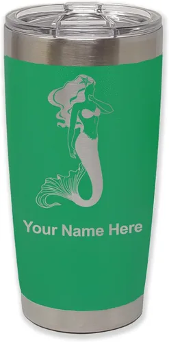 Vista 37 de LaserGram Vaso aislado al vacío de 20 onzas, sirena, grabado personalizado incluido (negro)