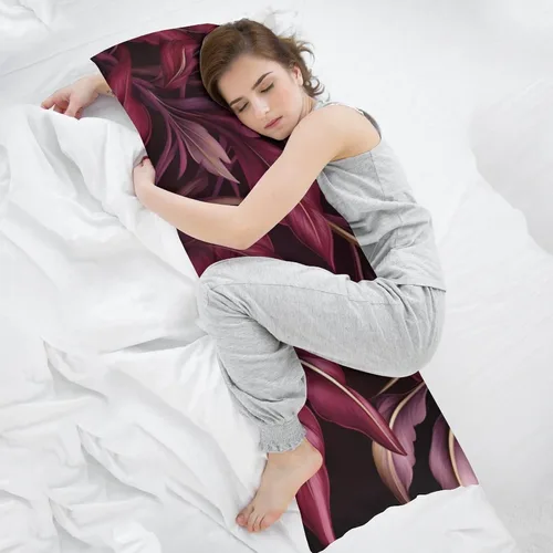 Vista 5 de Elegant Leaves - Funda de almohada de poliéster (20 x 54 pulgadas), color burdeos