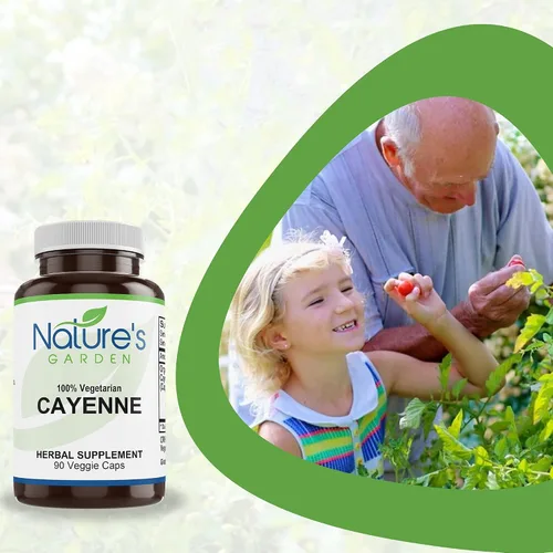 Vista 6 de NATURE'S GARDEN ESSENTIALS Cayenne - 90 cápsulas vegetales con 500 mg de pimienta de cayena orgánica en polvo