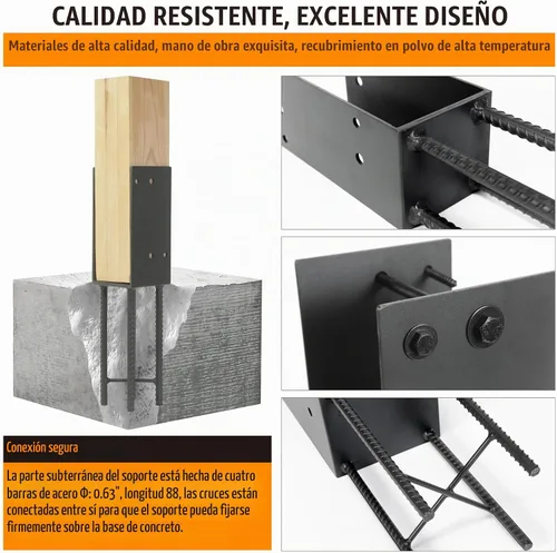 Vista 5 de 1 paquete de acero inoxidable resistente en forma de U de 4 x 4 pulgadas (real 3.5 x 3.5 pulgadas), soporte para poste de valla de hormigón húmedo