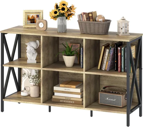 Vista 9 de Estante organizador de almacenamiento de 5 cubos, estantería horizontal industrial, estantería corta y ancha, estante bajo y grande para libros