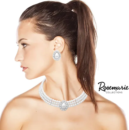Vista 5 de Rosemarie & Jubalee Juego de gargantilla de 3 piezas con perlas de lágrima grandes de imitación para mujer, 11.0in + extensor de 3.0in
