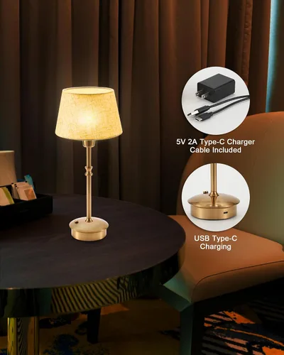 Vista 5 de UMEXUS Juego de 2 lámparas pequeñas inalámbricas recargables de mesa, luces regulables a pilas, luz de acento portátil para mesa auxiliar