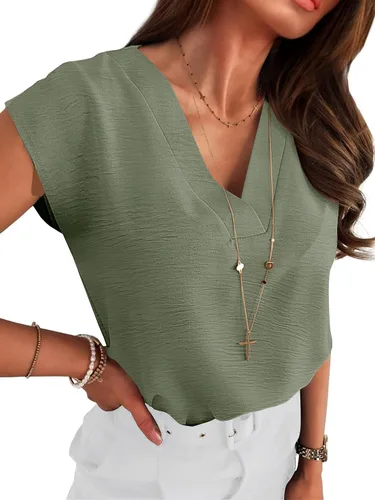 Vista 25 de ANRABESS - Blusa casual de negocios para mujer, manga casquillo, cuello