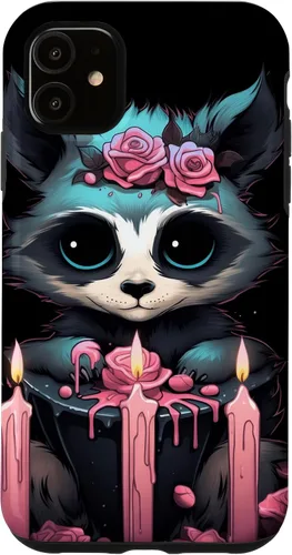 Vista 8 de iPhone 16 Pastel Goth Gothic Raccoon Anime Kawaii Nu Goth Aesthetic Case