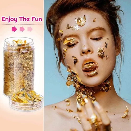 Vista 6 de PAXCOO Gold Flakes para resina, lámina dorada para uñas, copos de lámina dorada, hoja de oro de imitación para resina de joyería, uñas y fabricación