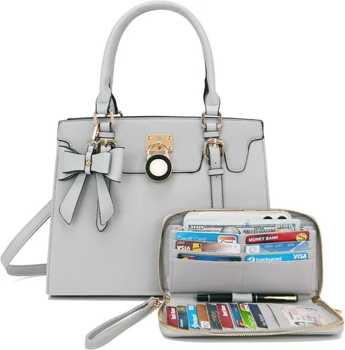Vista 7 de Qiyuer - Bolsos y carteras para mujer, juego de damas con asa superior, bolso de hombro, bolso de trabajo con cartera de embrague a juego, 2 piezas