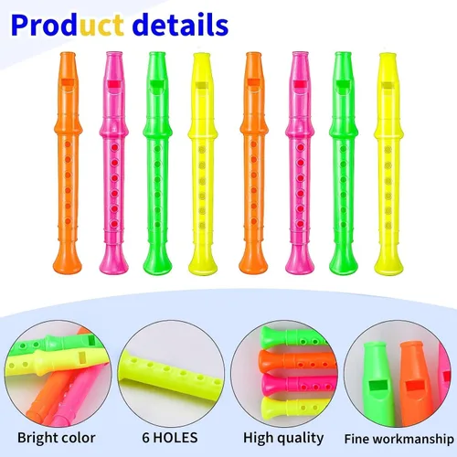 Vista 3 de Paquete de 12 grabadoras de plástico de 5.5 pulgadas para niños, flauta de colores mixtos, instrumento musical, juguete para recuerdos de fiesta