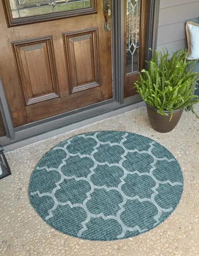 Vista 21 de Unique Loom Outdoor Trellis Collection Alfombra de Área (5' 1" x 8' Oval, Aguamarina/Gris)