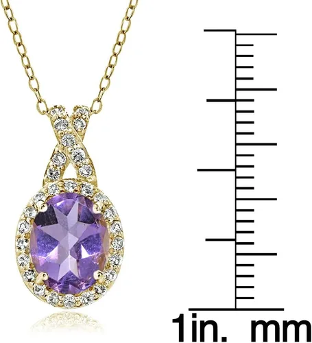 Vista 3 de B. BRILLIANT Collar de plata de ley auténtica, creada o simulada, con topacio blanco X y ovalada para mujer Amatista - Destello de oro amarillo