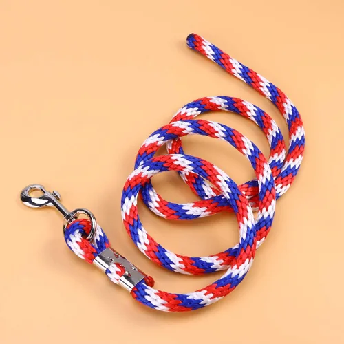 Vista 7 de POPETPOP - Cuerda de caballo trenzada para equitación de caballo con cierre resistente (rojo, azul y blanco)