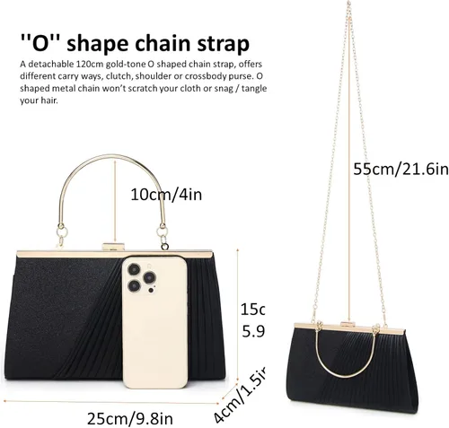 Vista 5 de DETARA Bolsos de noche para mujer, con lentejuelas brillantes, bolso de mano con diamantes de imitación, formal, boda, fiesta, baile