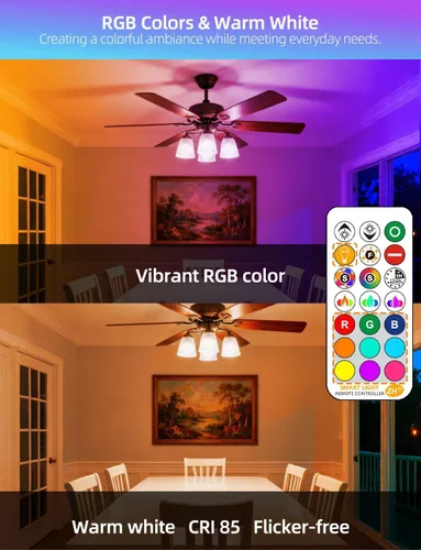 Vista 4 de ILC Bombilla LED equivalente a 85 W, bombillas que cambian de color, 2700 K, blanco cálido, control remoto RGB 6 modos, temporizador