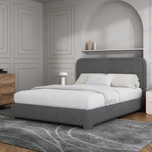 Vista 19 de Base de cama individual, cabecera Cloud Boucle, esquinas redondeadas, color beige
