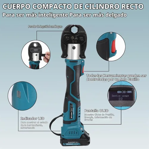 Vista 6 de ZUPPER Mini Kit de Herramientas de Prensa con 3 Matrices de Compresión PEX F1807 de 1/2", 3/4", 1" EE. UU. Compacto, Motor Sin Escobillas, 2 piezas