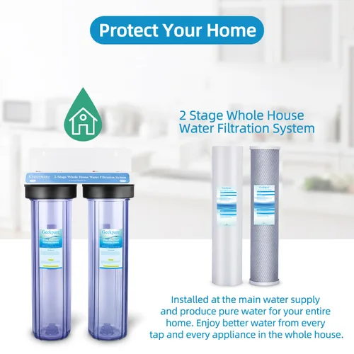 Vista 3 de Geekpure Sistema de filtro de agua para toda la casa de 2 etapas con carcasa de filtro transparente grande de 20 pulgadas -1 pulgada NPT