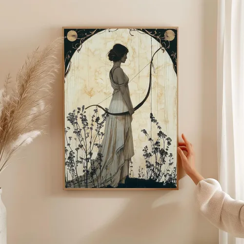 Vista 3 de BIGAOYS Lienzo de mitología griega vintage de caza, diosa Artemisa, arte de pared, diosa femenina, arte de pared, caza, diosa, hogar, dormitorio