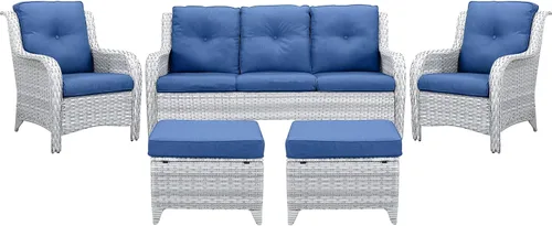 Vista 41 de Belord Mesa auxiliar pequeña para exteriores, mesa de mimbre de vidrio templado, mesa de centro impermeable para patio, mesa auxiliar de ratán