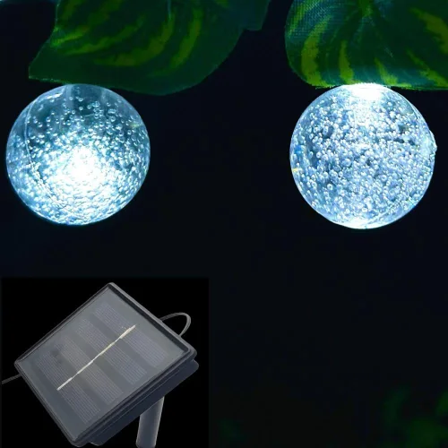 Vista 6 de Cadena de luces solares para exteriores resistentes al agua, 36 pies, 60 LEDs, 8 modos, luces solares de hadas con forma de globo de cristal