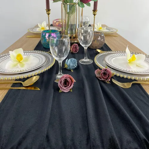 Vista 7 de Lujoso camino de mesa de terciopelo, decoraciones de recepción de boda de 10 pies, tela de terciopelo suave de 20 x 120 pulgadas, revestimiento