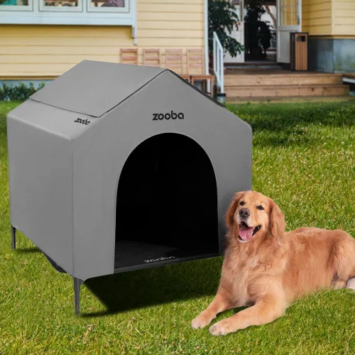 Vista 12 de Casa para perros 2 en 1 de 42" pulgadas para perros medianos, casa elevada para perros al aire libre e interior, refugio de cachorros en exteriores