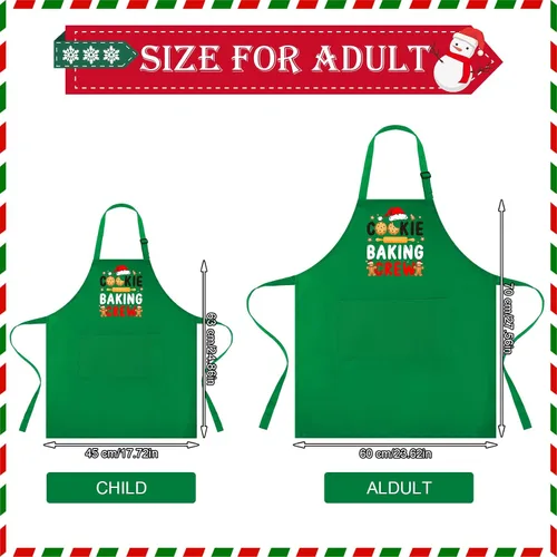 Vista 2 de Suhine Paquete de 4 Delantales de Navidad para Adultos Verde Delantales de Cocina de Navidad para Cocinar Hornear Galletas Equipo Delantales a Juego