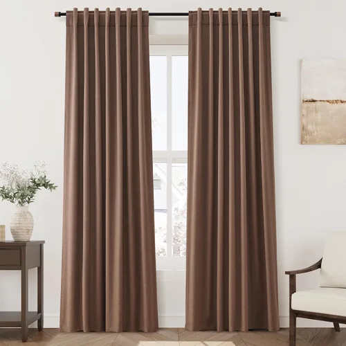 Vista 102 de Nanspring Cortinas de lino 100% opacas para dormitorio, 96 pulgadas de largo, con pestaña trasera, bolsillo para barra, aislamiento térmico, cortina
