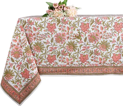Vista 26 de Ridhi Mantel rectangular con estampado de bloque de mano verde espárragos Espárragos Verde Gadd