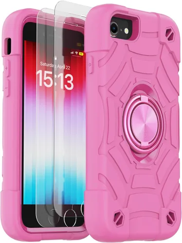 Vista 59 de KCJ Funda para iPhone SE 2022/2020, iPhone 8/7/6/6S, con [2×Protectores de Pantalla][Soporte de Anillo] Silicona Suave+PC Duro Protección Completa