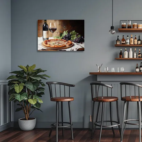 Vista 5 de YMXZHUANSH Arte de pared de vino, rosas, lienzo de cocina, cuadros de pizza y uva, impresiones de decoración de cocina para restaurante bar, 12 x 18