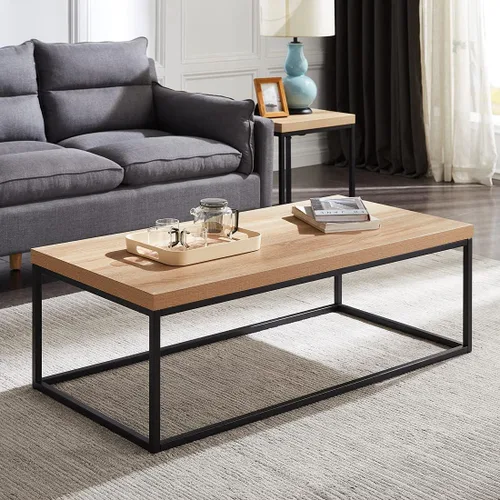 Vista 10 de CENSI - Mesa de centro de roble lavado gris de 47 pulgadas, tamaño grande Extra Thick 1.6" Honey-comb Wood Top, Sturdy Metal Frame, Modern