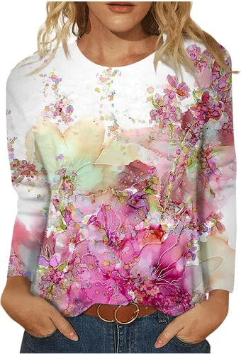 Vista 19 de Camisetas de manga larga para mujer, blusas elegantes y casuales con cuello redondo para mujer #00-Beige