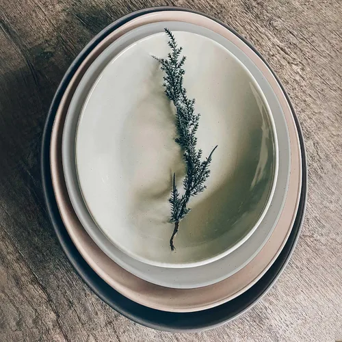 Vista 6 de Mora - Juego de 2 platos ovalados de cerámica grandes para el entretenimiento. Platos de cocina modernos para cenas, frutas, ensaladas, pavos, etc.