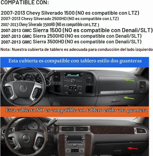Vista 2 de Cubierta del tablero para GMC Sierra y Chevrolet Silverado - Se adapta a modelos 2007-2013 con dos guanteras. Alfombrilla de tablero de ajuste