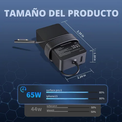 Vista 6 de Cargador Surface Pro de 65 W, compatible con Microsoft Surface Pro 11 10 9 8 7+ 7 6 5 4 3 X, Windows Surface Laptop 7 6 5 4 3 2 1, Go 4 3 2 1, Book