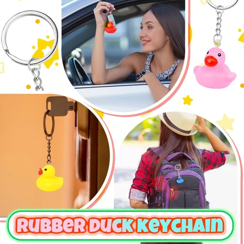 Vista 5 de Deekin 60 llaveros de goma de pato de 1.4 pulgadas, diseño chirriante de pato de crucero, cadenas 3D a granel para regalo de fiesta de carnaval