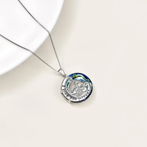 Vista 5 de POPKIMI Collar de dinosaurio para madre e hijo, collar de plata de ley con dije de dinosaurio con corazón de amor, collar con dije de dinosaurio
