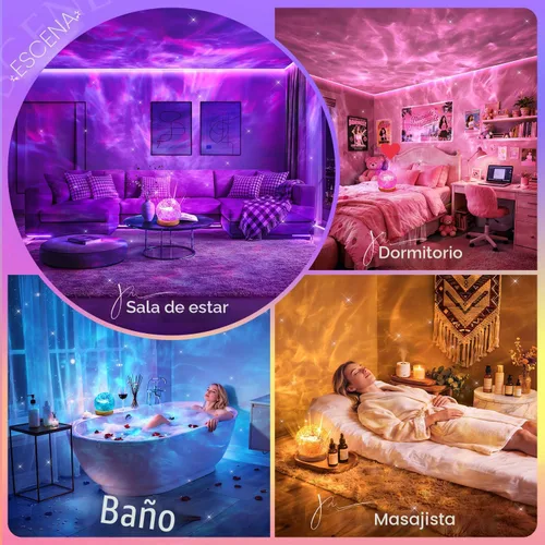 Vista 3 de Mubarek Proyector de luz de cristal, 216 modos de iluminación ambiental para dormitorio, control remoto y USB, luces de habitación para dormitorio