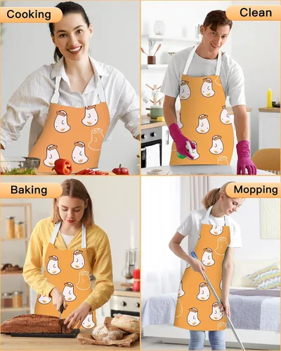 Vista 6 de Delantal de chef unisex con correas ajustables y dos bolsillos para uniforme de trabajo, delantal impermeable